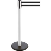 RS-GUIDESYSTEMS® Gurt-Absperrpfosten, Bodenteller aus Guss, Gurtbreite 100 mm, weiß, schwarz / weiß horizontal gestreift, 3,8 m von RS-GUIDESYSTEMS®