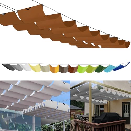 Einziehbares Welle Sonnensegel 0.7x4.5m, nach Maß Pergola Markise Verstellbar Schattenabdeckung 95% UV-Schutz & reißfest Inkl. Montageseilen für Terrasse Pergola Braun von Sichtschutz