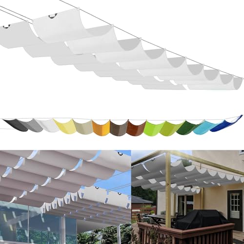Einziehbares Welle Sonnensegel 0.9x5.5m, nach Maß Pergola Markise Verstellbar Schattenabdeckung 95% UV-Schutz & reißfest Inkl. Montageseilen für Terrasse Pergola Weiß von Sichtschutz