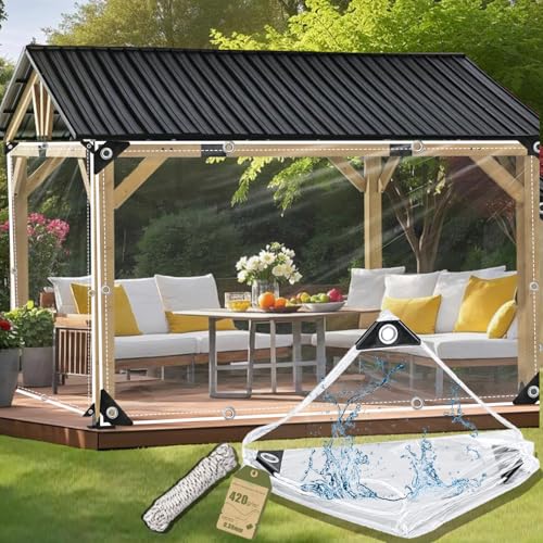Plane Durchsichtig mit Ösen, Wasserdicht Reißfest Abdeckplane mit Seil 420g/m² PVC Outdoor Vorhang für Gewächshaus Gartenmöbel Outdoor Carport Zelt Camping Vordach,3x4m von Sichtschutz