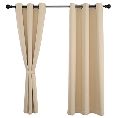 Sichtschutz Ösenschals 140x140cm(H x B), Ösen Schal Vorhang, strapazierfähig und formbeständig bleiben kann für Schlafzimmer Kinderzimmer Wohnzimmer 1Stück-beige von Sichtschutz