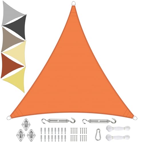 Sonnensegel Wasserdicht Dreieckigig 2.4x2.4x2.4m aus PES-Polyester 95% UV-Schutz Witterungsbeständig Reißfest Viele Größen und Farben mit Befestigungsset für Terrasse Garten, Orange von Sichtschutz