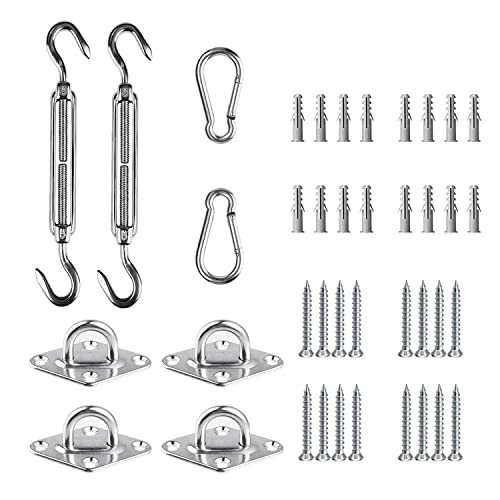 Sonnensegel Befestigungs Set, Sonnensegel Zubehör Montage, 304 Edelstahl Sonnenschirm Hardware Kit für Viereckigen Dreieckigen Sonnensegeln(8-teiliges Set für Viereck + 16st Schrauben) von Sichtschutz