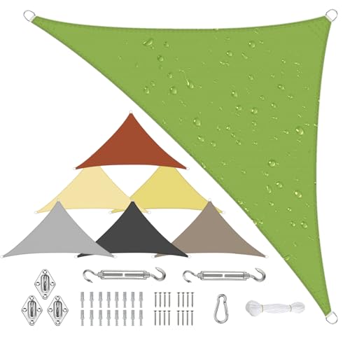 Sonnensegel Wasserdicht Dreieckigig 5x5x7.1m aus PES-Polyester 95% UV-Schutz Witterungsbeständig Reißfest Viele Größen und Farben mit Befestigungsset für Terrasse Garten, Grün von Sichtschutz