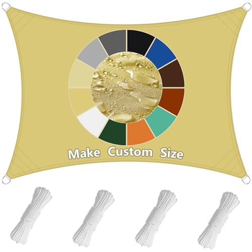 Sonnensegel Rechteck (20 Farben und 99 Größen) Sonnensegel Wasserdicht Sonnenschutz,PES Polyester 98% UV-Schutz Überdachung Plane für Garten Outdoor- 1X2m Sandiges Gelb von Sichtschutz