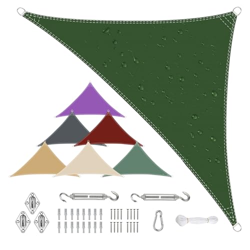Sonnensegel Wasserdicht Dreieckigig 2x2x2m aus PES-Polyester 95% UV-Schutz Witterungsbeständig Reißfest Viele Größen und Farben mit Befestigungsset für Terrasse Garten, Grün von Sichtschutz