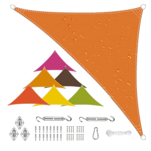 Sonnensegel Wasserdicht Dreieckigig 3x3x3m aus PES-Polyester 95% UV-Schutz Witterungsbeständig Reißfest Viele Größen und Farben mit Befestigungsset für Terrasse Garten, Orange von Sichtschutz
