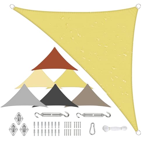 Sonnensegel Wasserdicht Dreieckig, Viele Größen und Farben aus PES-Polyester 95% UV-Schutz, Witterungsbeständig, Reißfest mit Befestigungsset für Terrasse und Garten-1.6x1.6x2.3m, Sand von Sichtschutz