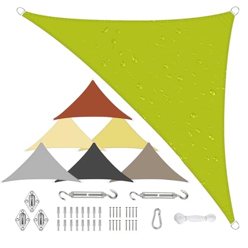 Sonnensegel Wasserdicht Dreieckigig 2x2x2.8m aus PES-Polyester 95% UV-Schutz Witterungsbeständig Reißfest Viele Größen und Farben mit Befestigungsset für Terrasse Garten, Grün von Sichtschutz