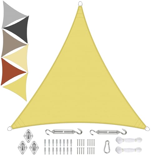 Sonnensegel Wasserdicht Dreieckigig 3x3x3m aus PES-Polyester 95% UV-Schutz Witterungsbeständig Reißfest Viele Größen und Farben mit Befestigungsset für Terrasse Garten, Sand von Sichtschutz