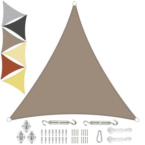 Sonnensegel Wasserdicht Dreieckigig 5.3x5.3x5.3m aus PES-Polyester 95% UV-Schutz Witterungsbeständig Reißfest Viele Größen und Farben mit Befestigungsset für Terrasse Garten, Khaki Sonnensegel Wasserdicht Dreieckigig 5.3x5.3x5.3m aus PES-Polyester 95% UV-Schutz Witterungsbeständig Reißfest Viele Größen und Farben mit Befestigungsset für Terrasse Garten, Khaki von Sichtschutz