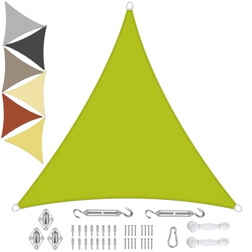 Sonnensegel Wasserdicht Dreieckigig 5x5x5m aus PES-Polyester 95% UV-Schutz Witterungsbeständig Reißfest Viele Größen und Farben mit Befestigungsset für Terrasse Garten, Grün von Sichtschutz