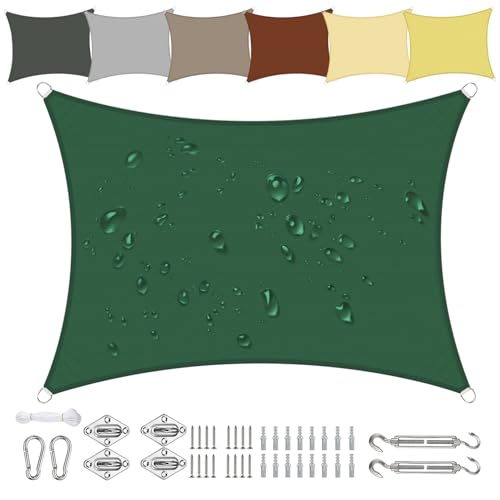 Sonnensegel Wasserdicht Quadrat 7x7m aus PES-Polyester 95% UV-Schutz Witterungsbeständig Reißfest in Vielen Größen und Farben mit Befestigungsset für Terrasse Garten Balkon-Grün von Sichtschutz