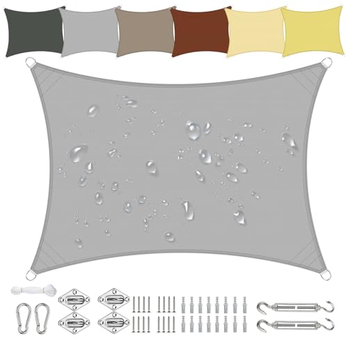 Sonnensegel Wasserdicht Rechteckig 1.8x2m aus PES-Polyester 95% UV-Schutz Witterungsbeständig Reißfest in Vielen Größen und Farben mit Befestigungsset für Terrasse Garten Balkon-Hellgrau Sonnensegel Wasserdicht Rechteckig 1.8x2m aus PES-Polyester 95% UV-Schutz Witterungsbeständig Reißfest in Vielen Größen und Farben mit Befestigungsset für Terrasse Garten Balkon-Hellgrau von Sichtschutz