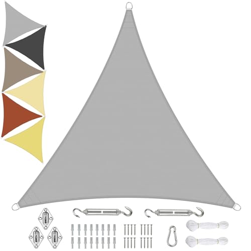 Sonnensegel Wasserdicht Dreieckig, Viele Größen und Farben aus PES-Polyester 95% UV-Schutz, Witterungsbeständig, Reißfest mit Befestigungsset für Terrasse und Garten-1.6x1.6x1.6m, Hellgrau von Sichtschutz