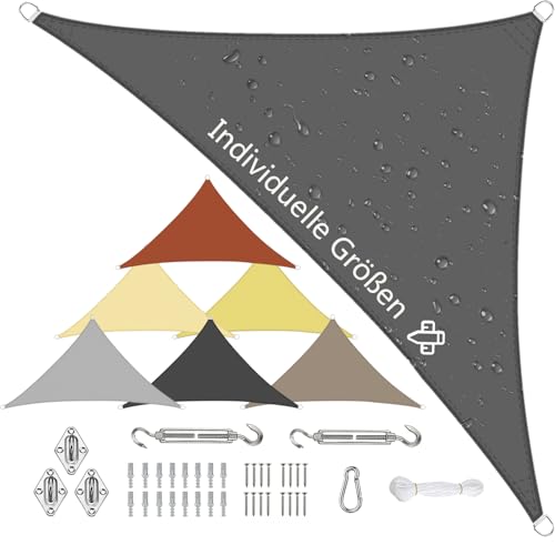Sonnensegel Wasserdicht Dreieckig, Viele Größen und Farben aus PES-Polyester 95% UV-Schutz, Witterungsbeständig, Reißfest mit Befestigungsset für Terrasse und Garten-1.6x1.6x2.3m, Anthrazit von Sichtschutz