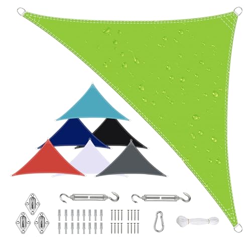 Sonnensegel Wasserdicht Dreieckigig 2.4x2.4x2.4m aus PES-Polyester 95% UV-Schutz Witterungsbeständig Reißfest Viele Größen und Farben mit Befestigungsset für Terrasse Garten, Grün von Sichtschutz