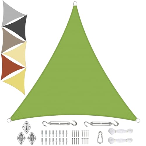 Sonnensegel Wasserdicht Dreieckigig 2.4x2.4x2.4m aus PES-Polyester 95% UV-Schutz Witterungsbeständig Reißfest Viele Größen und Farben mit Befestigungsset für Terrasse Garten, Grün von Sichtschutz