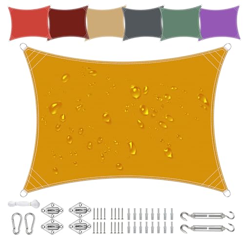 Sonnensegel wasserdicht rechteckig 3x4m,95% UV-Schutz, witterungsbeständig und reißfest aus 420D Oxford-Stoff mit Befestigungsset für Terrasse, Garten und Balkon-Mangogrün von Sichtschutz