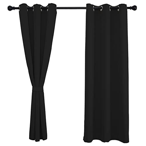 Wärme Vorhang 120x100cm(H x B), Ösenvorhang Blickdicht, Blickdicht für Schlafzimmer Gesund Wohnen 1Stück-Schwarz von Sichtschutz