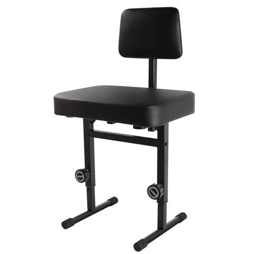 Sidasu Keyboardbank Klavierbank mit schwarzem gepolstertem Kissen, verstellbar 44,5–57,4 cm, Musik-Keyboard-Bank mit Rückenlehne, Keyboard-Ständer, Sitz für Musiker (Klavierstuhl mit Rückenlehne) von Sidasu