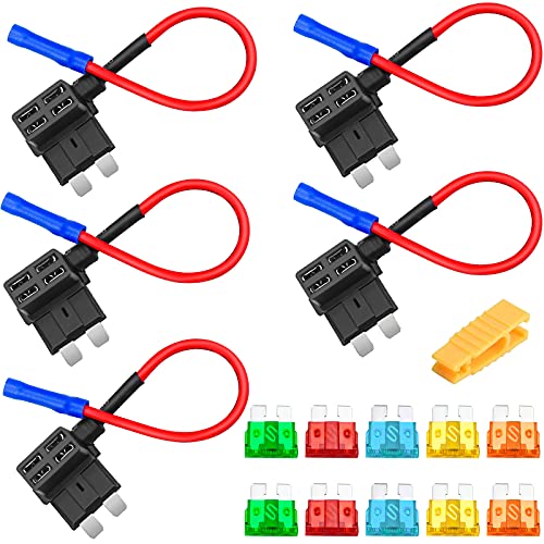 Sidereum 5 Stück Autosicherungen Stromdieb Verteiler Flachsicherungsadapter Stromabgreifer mit 10 Stück Sicherung 5A 10A 15A 20A 30A von Sidereum