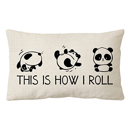 Sidhua Kissenbezug mit Panda-Motiv, Dekoration für Zuhause, niedlicher Panda "This is How I Roll", 30,5 x 50,8 cm, Valentinstagsgeschenk, Panda-Geschenk von Sidhua