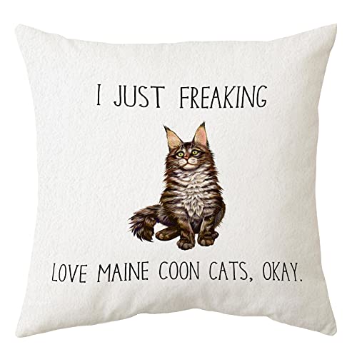 Sidhua Maine Coon Kissenbezug mit Katzen-Motiv, Dekoration für Zuhause, lustiges Zitat "I Just Freaking Love Maine Coon Cats Okay", 45,7 x 45,7 cm, Maine Coon Katzengeschenke von Sidhua