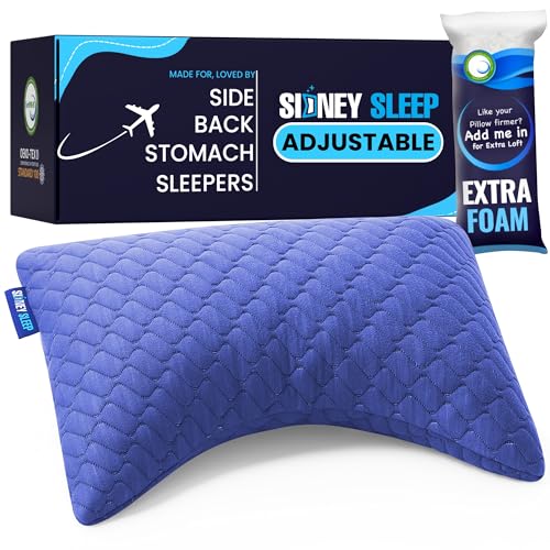 Sidney Sleep Mini-Nackenkissen in Reisegröße – Knie, Rücken, Lendenwirbelsäule und Unterstützung – kleines gebogenes Kissen – verstellbare Füllung – waschbarer Bezug – Rucksack mit Kordelzug im von Sidney Sleep