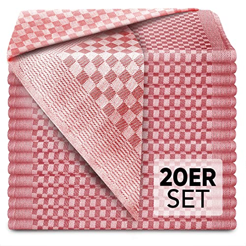 Loco Bird 20er Set Geschirrtücher aus Baumwolle - 50x70cm rot kariert - Hochwertiges Handtuch für die Küche - Premium Küchenhandtücher - Geschirrhandtücher zum Abtrocknen von Sidorenko