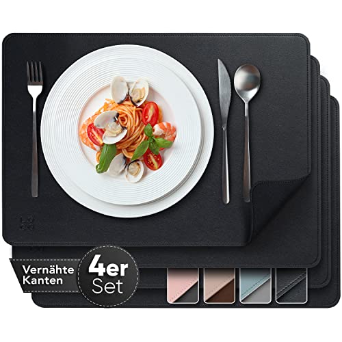 Loco Bird Tischsets 4er Set aus PU-Leder - Platzsets Abwaschbar - 43x30cm Tischdeckchen - Tischset beidseitig Schwarz, Platzset Lederoptik, abwaschbare Tischset Kunstleder, Platzdeckchen Abwaschbar von Sidorenko