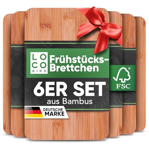 Loco Bird Frühstücksbrettchen Holz 6Set - Schneidebrett Holz 22x14cm - Brettchen aus Bambus für Gravur - Holzbrett Küche, Robustes Brotzeitbrett, Schneidebretter klein, Jausenbrett, cutting board von Sidorenko