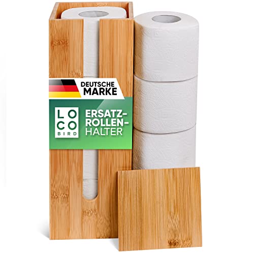 Loco Bird Toilettenpapier Aufbewahrung 4 Rollen aus Bambus - Klopapier Aufbewahrung Holz mit Deckel & Ablage - Ersatzrollenhalter Stehend - Klorollenaufbewahrung - WC Papier Aufbewahrung von Sidorenko