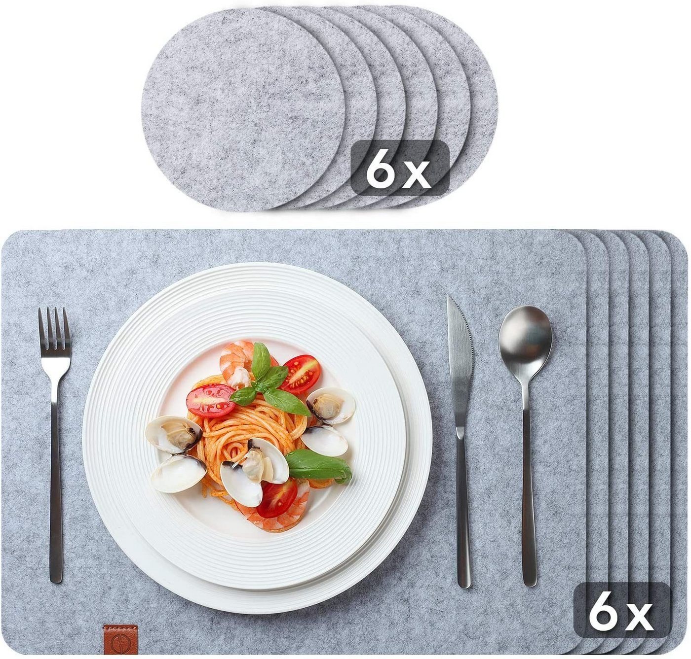 Platzset, Edles Platzset aus Filz mit Untersetzer - 12er Set - Tischset Abwischbar 44x32cm - Filzuntersetzer - abwaschbare Tischuntersetzer Platzdeckchen - Filzmatte, Sidorenko von Sidorenko