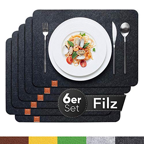 Sidorenko Edles Platzset aus Filz 6er Set anthrazit - Tischset Abwischbar 44x32cm Filzuntersetzer - abwaschbare Tischuntersetzer Platzdeckchen - grau Untersetzer Filzmatte von Sidorenko