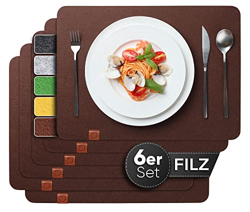 Sidorenko Edles Platzset aus Filz - 6er Set braun - Tischset Abwischbar 44x32 cm Filzuntersetzer - abwaschbare Tischuntersetzer Platzdeckchen - Untersetzer Filzmatte von Sidorenko