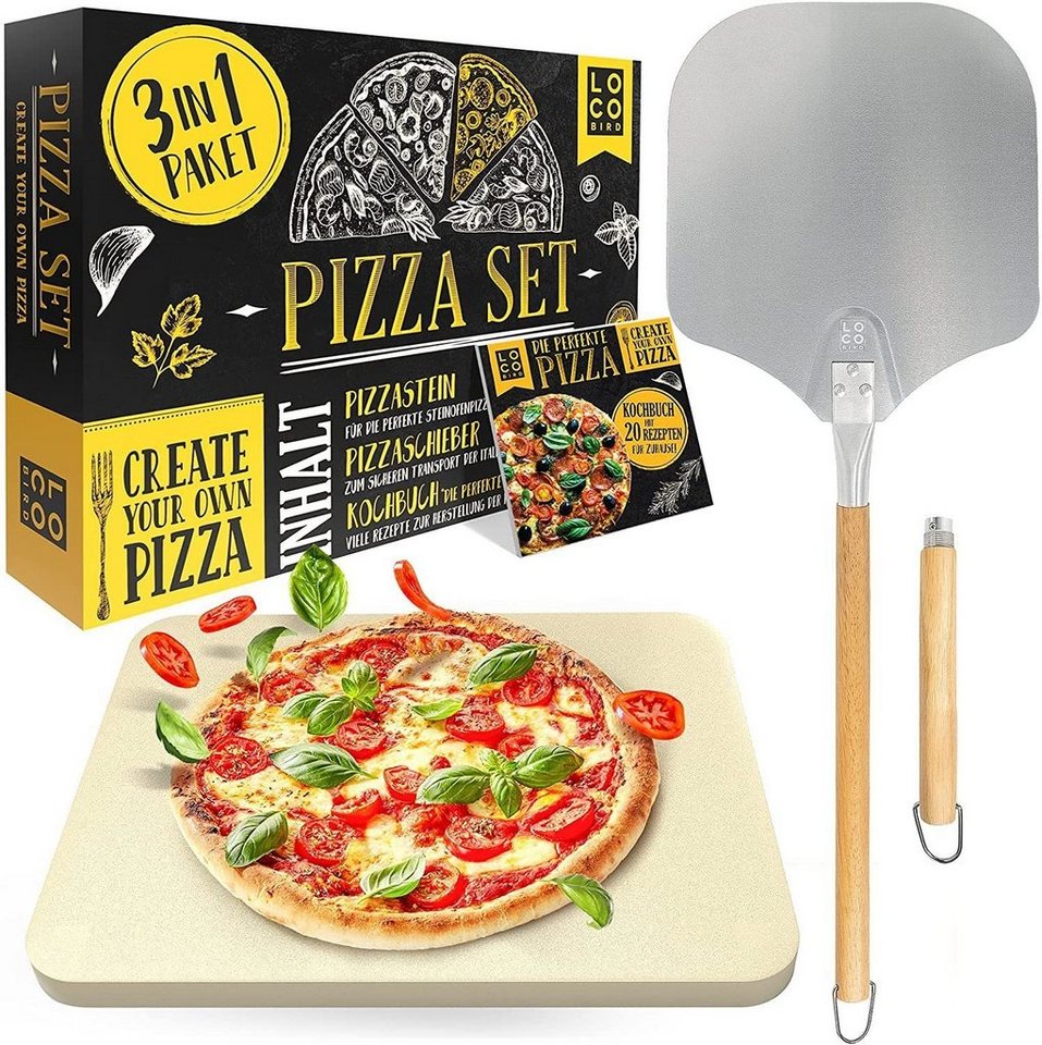 Sidorenko Pizzastein Backstein für Backofen & Gasgrill inkl. Pizzasschieber - 3er Set - Pizzastein rechteckig aus Cordierit für knusprigen Pizzaboden wie vom Italiener, Pizzaschieber und Rezeptbuch, Cordierit von Sidorenko