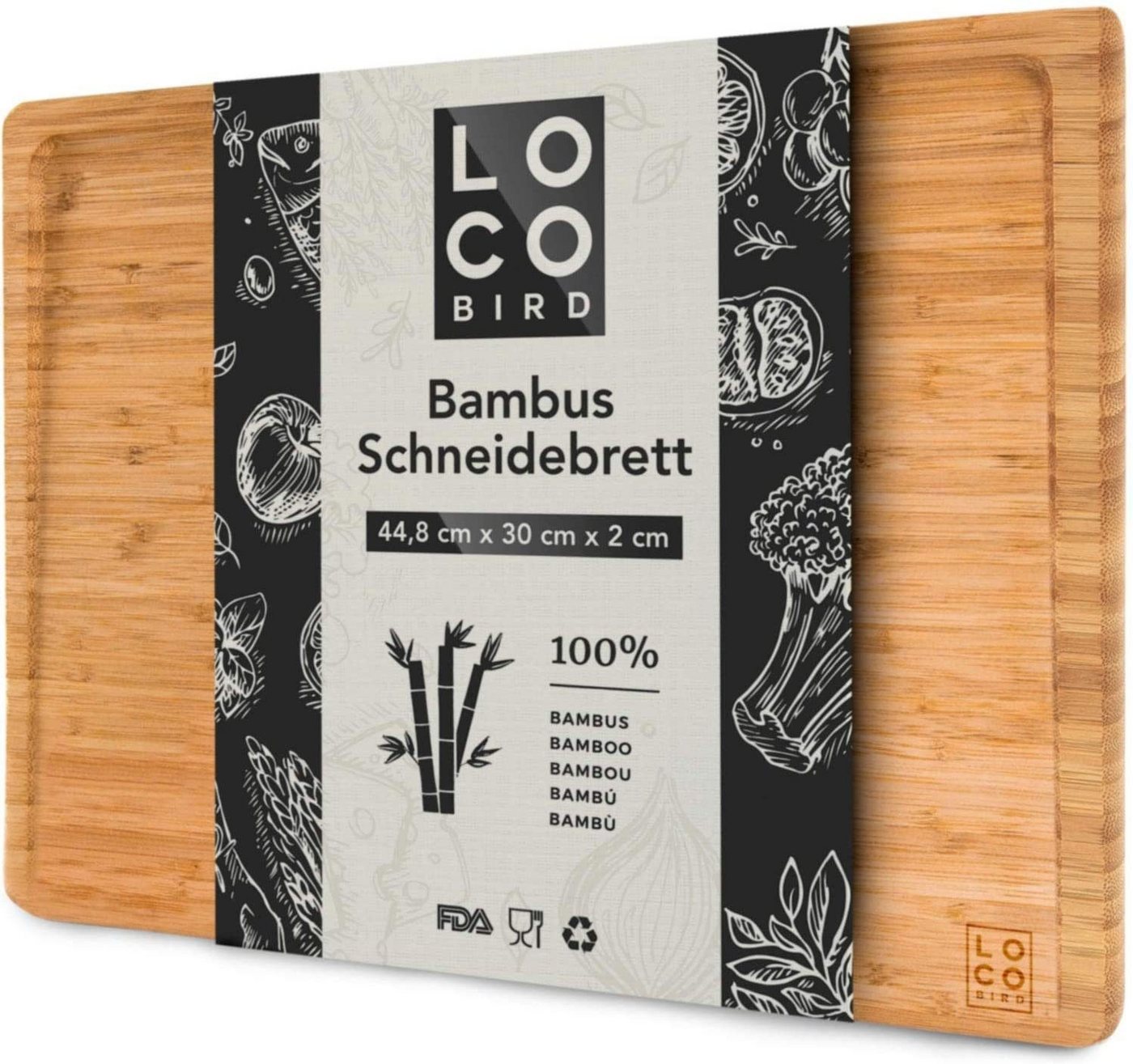 Sidorenko Schneidebrett massives Bambus Schneidebrett mit Saftrille - 44,8x30x2 cm großes Holz-Brett für die Küche - XXL Tranchierbrett - Antibakterielles Holzbrett, Bambus von Sidorenko