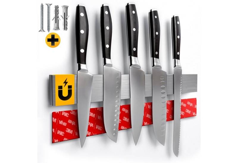 Sidorenko Wand-Magnet Messer-Leiste Magnetleiste Messer 40cm - selbstklebend mit 3M VHB Klebeband (1tlg), Messerleiste Edelstahl für Küchenutensilien ohne Bohren von Sidorenko