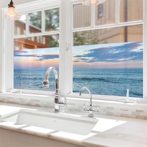 Fensterfolie BlickdichtBlaues Meer Folie Fenster Sichtschutz Milchglasfolie Selbstklebend Fenster Statisch Haftend Ohne Klebstoff Folie Sichtschutz Anti Uv Für Zuhause Büro 38x120cm von Siebe