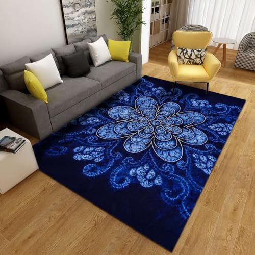 Siebe Carpet 120X180Cm Blaue Blume Moderne Flauschige Teppich,Schlafzimmer Wohnzimmer,rutschfeste Teppiche,Waschbarer,Groß Weiche Teppich,Teppich Schlafzimmer von Siebe