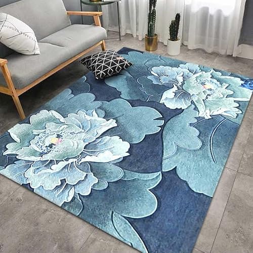 Siebe Carpet 120X180Cm Blaue Blumen Moderne Flauschige Teppich,Schlafzimmer Wohnzimmer,rutschfeste Teppiche,Waschbarer,Groß Weiche Teppich,Teppich Schlafzimmer von Siebe