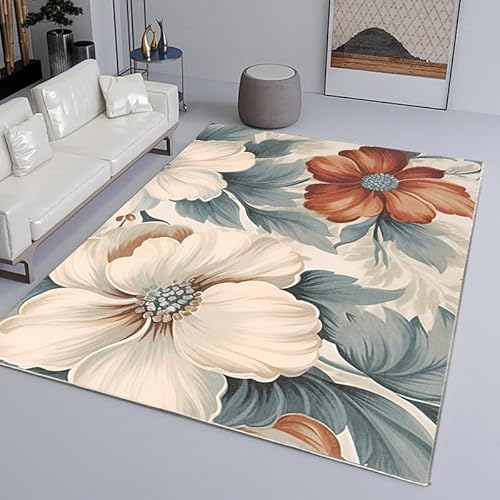 Siebe Carpet 120X180Cm Blumen Und Blätter Moderne Flauschige Teppich,Schlafzimmer Wohnzimmer,rutschfeste Teppiche,Waschbarer,Groß Weiche Teppich,Teppich Schlafzimmer von Siebe