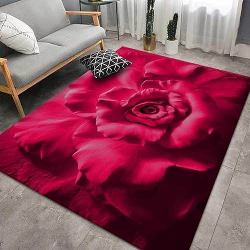 Siebe Carpet 120X180Cm Rote Blumen Moderne Flauschige Teppich,Schlafzimmer Wohnzimmer,rutschfeste Teppiche,Waschbarer,Groß Weiche Teppich,Teppich Schlafzimmer von Siebe
