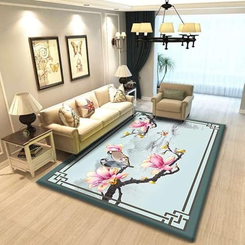 Siebe Carpet 120X180Cm Vögel Und Blumen Moderne Flauschige Teppich,Schlafzimmer Wohnzimmer,rutschfeste Teppiche,Waschbarer,Groß Weiche Teppich,Teppich Schlafzimmer von Siebe