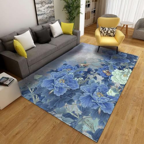 Siebe Teppich 60X90Cm Blaue Und Weiße Blumen Teppiche Schlafzimmer,Teppich Waschbarer Weiche,Teppiche Bequeme ​Für Wohnkultur,Teppiche Dekorative,rutschfeste von Siebe