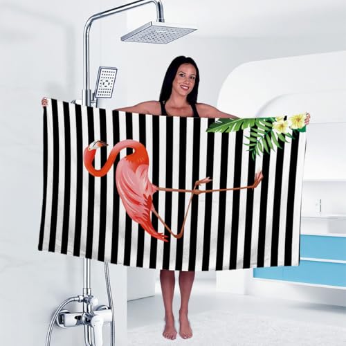 Strandtuch XXL 70X140Cm Schwarz Gestreifter Flamingo Microfibre Towel,Beach Towels,Sand-Free,Quick Drying, Lightweight and Thin Portable,Sauna Towel,Beach Towels Suitable for Camping von Siebe