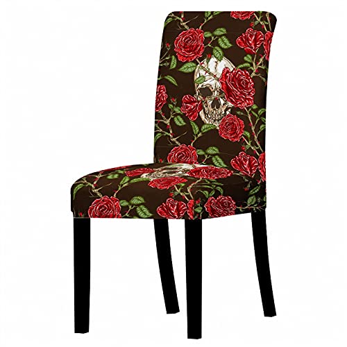 Stuhlhussen Schädel Und Blumen Stuhl Abdeckungen Stretch Hohen Zurück, Abnehmbaren Stuhl Schutz Für Bankett, Küche,Stuhlhussen Für(4Er Set) von Siebe
