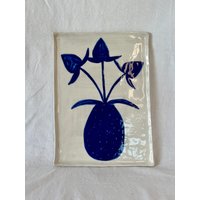 Keramikplatte Mit Blumenmotiv in Blau, Käseteller, Geschirr, Servierplatte Länglich, Kuchenplatte, Geschenk von Siebenschoenceramics