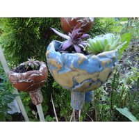 Pflanzschale Mini, Steckschale, Gelb-Blau von Siebenzahlkeramik